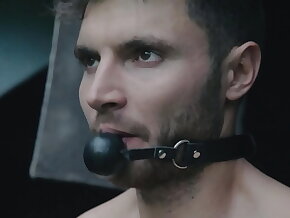 Gay handcuffed and gagged guy after male BDSM experiment